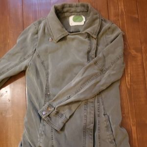 Anthropologie Green Fatigue Asymmetric Zip Button Lined Jacket w/ Pockets Small